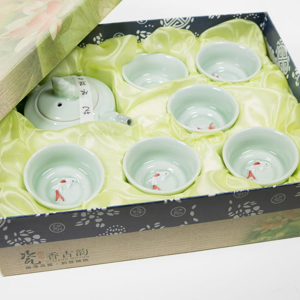 Tea Cup Ceramic Ice-Crackle Porcelain 8 Colors With Fish Pattern Kung fu Tea Set